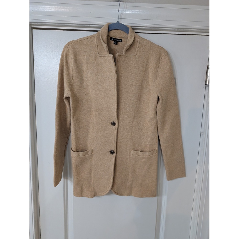 J.Crew Mercantile Women Small Camel‎ Tan Cotton Sweater Blazer Cardigan office